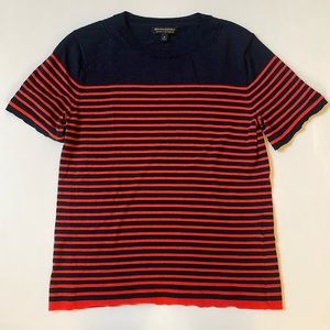 Banana Republic Merino Will Navy Blue and Red Short Sleeve Sweater